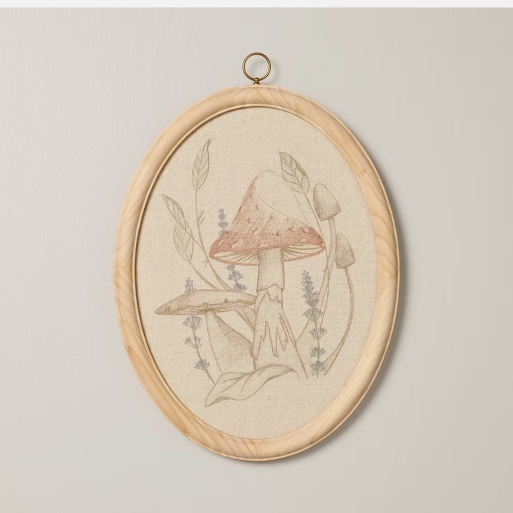 17"x13" Embroidered Oval Framed Woodsy Mushroom Wall Art Hearth & Hand Magnolia